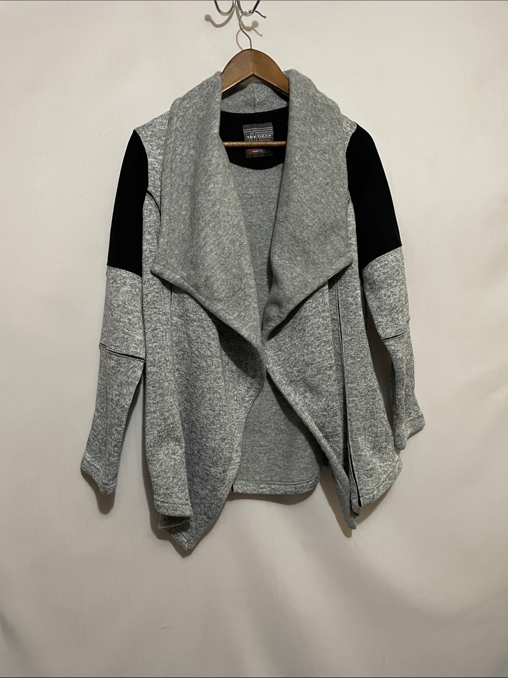 Women’s Tek Gear Asymmetrical Gray Open-Front Draped Fleece Jacket Sweater Sz XL